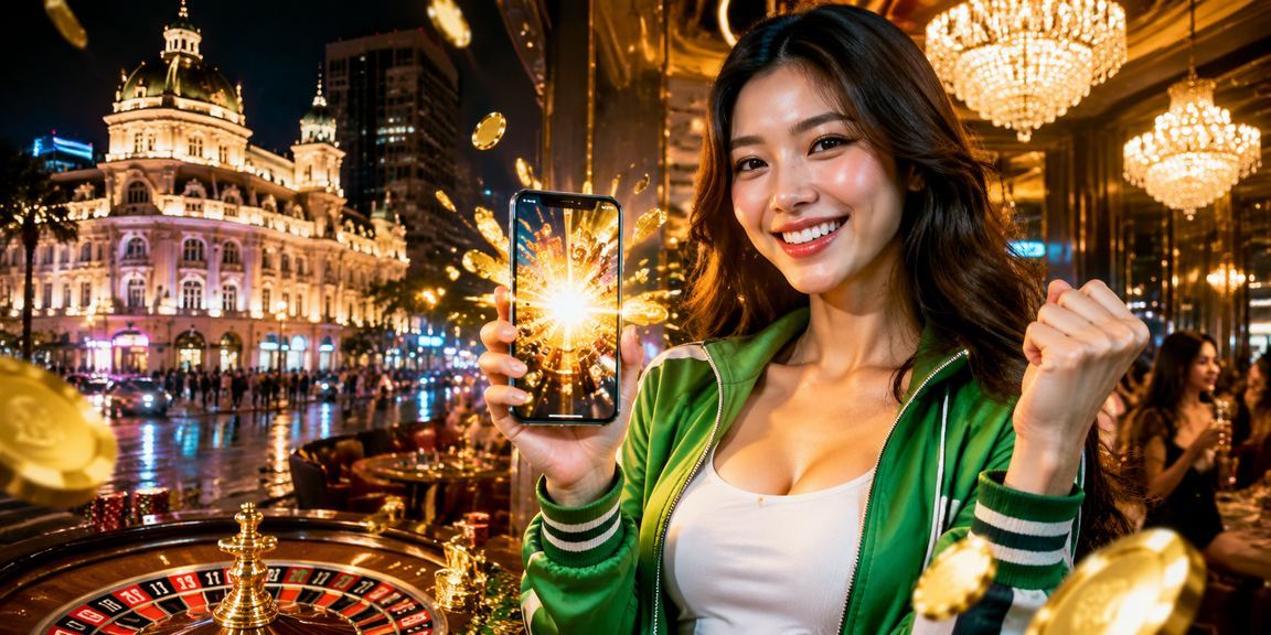 Người chơi casino trực tuyến qua điện thoại tại TP. Hồ Chí Minh với ánh đèn neon hiện đại